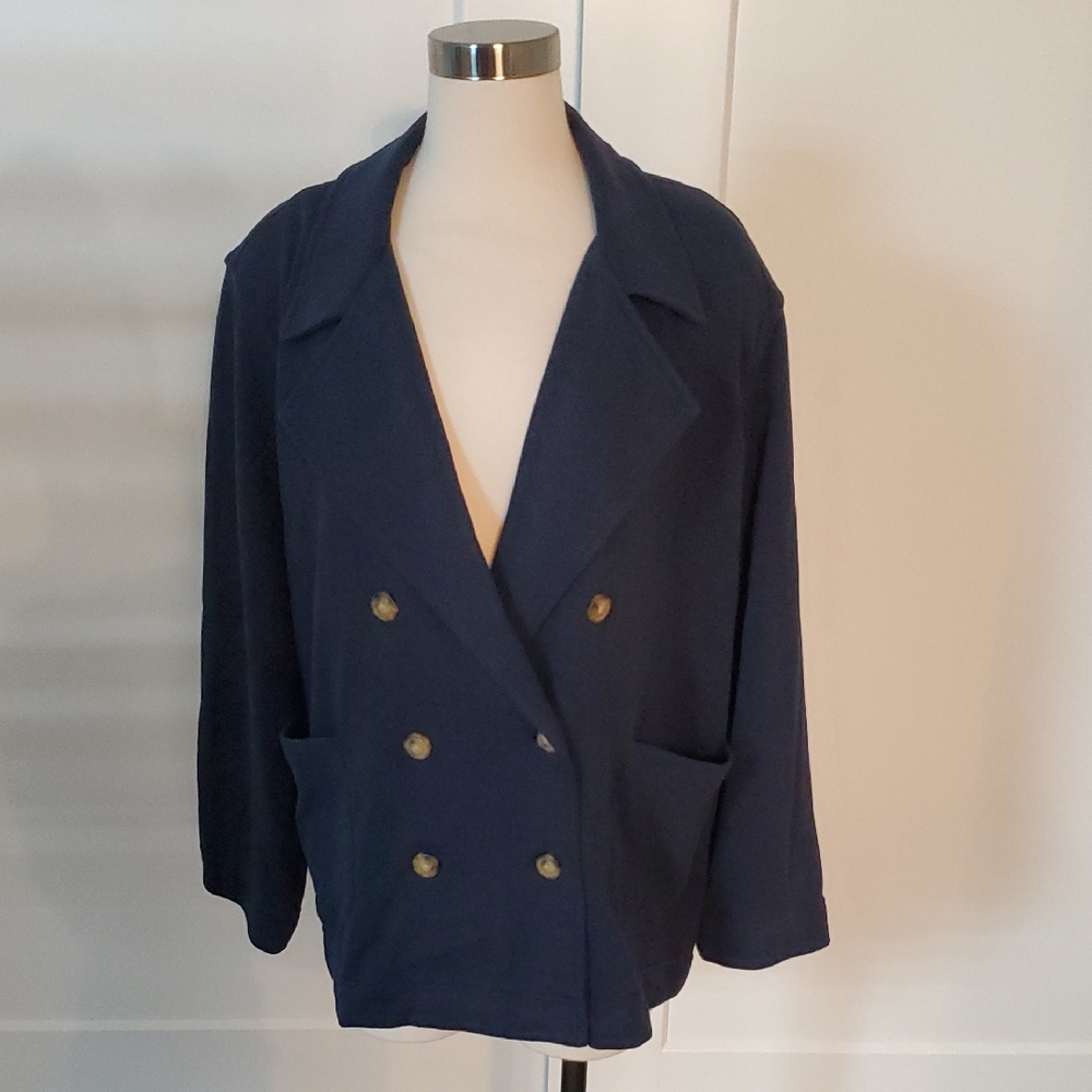 Caslon Navy Double Breasted cotton blend Blazer with gold buttons  Size 1X